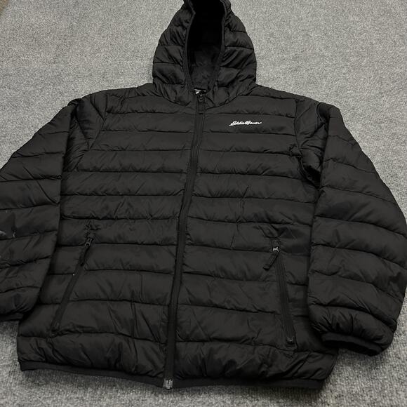 Eddie Bauer Jacket Kids Large Black Hooded Puffer Down Winter Coat Warm - Picture 2 of 12